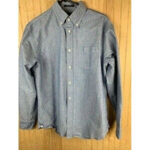 Lands End Mens Shirt Size M 15-151/2 Long Sleeve Blue Pattern Button Down Oxford